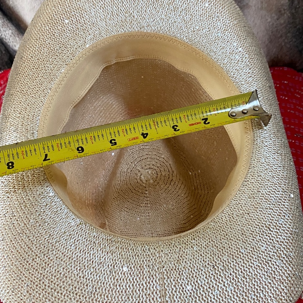 Designer Sparkling Nude Color Nude Sequins Cowboy Hat Adjustable Rim Interior - Picture 6 of 16